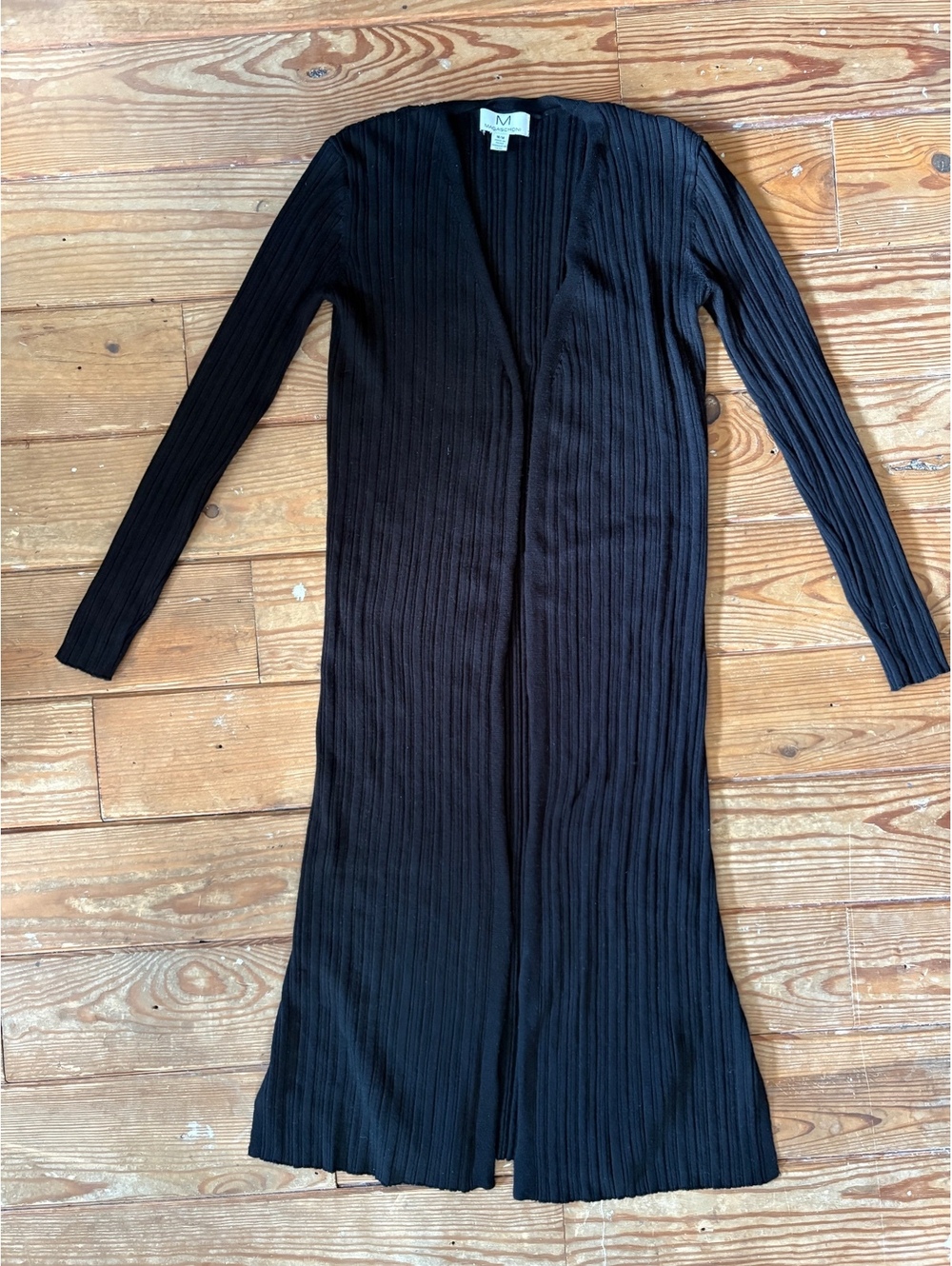 Magaschoni Black Ribbed Duster Cardigan Women’s Medium Long Knit Sweater